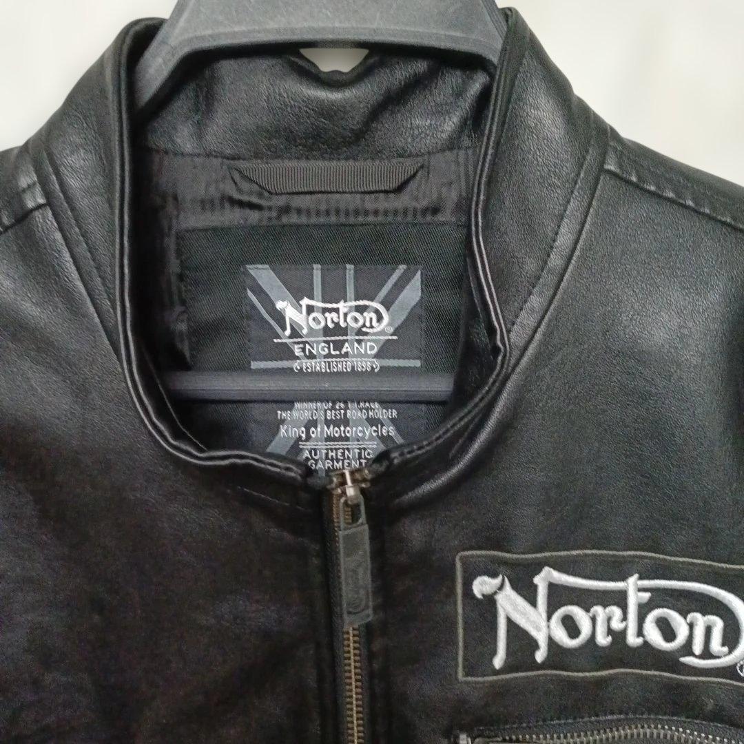 極美品 Norton ノートン ライダースジャケット 刺繍 ワッペン バイク L