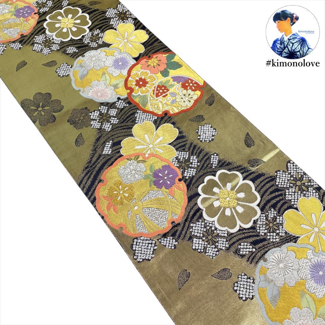 袋帯 正絹 金銀糸 雪輪 桜 振袖 成人式 着物 kimono AO-0596