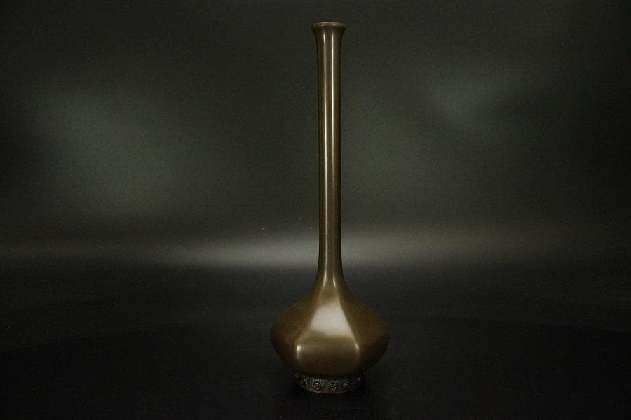 茶道具 銅 鶴首 花入 利三郎作 共箱 未使用(ZE516)