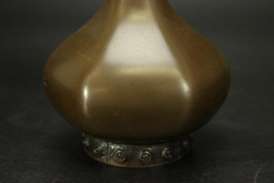 茶道具 銅 鶴首 花入 利三郎作 共箱 未使用(ZE516)