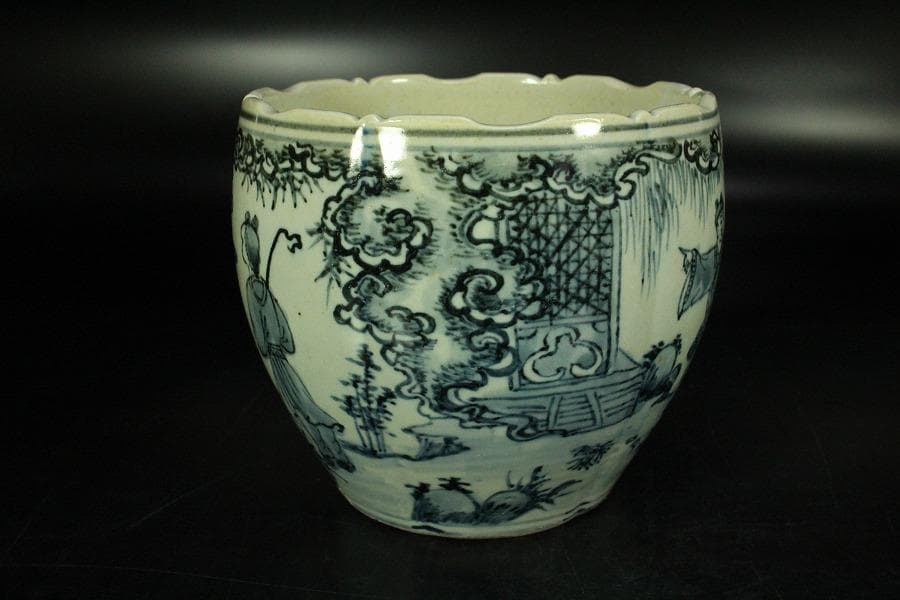 中国美術 青花 人物絵 筆筒 壷(K-LC852)