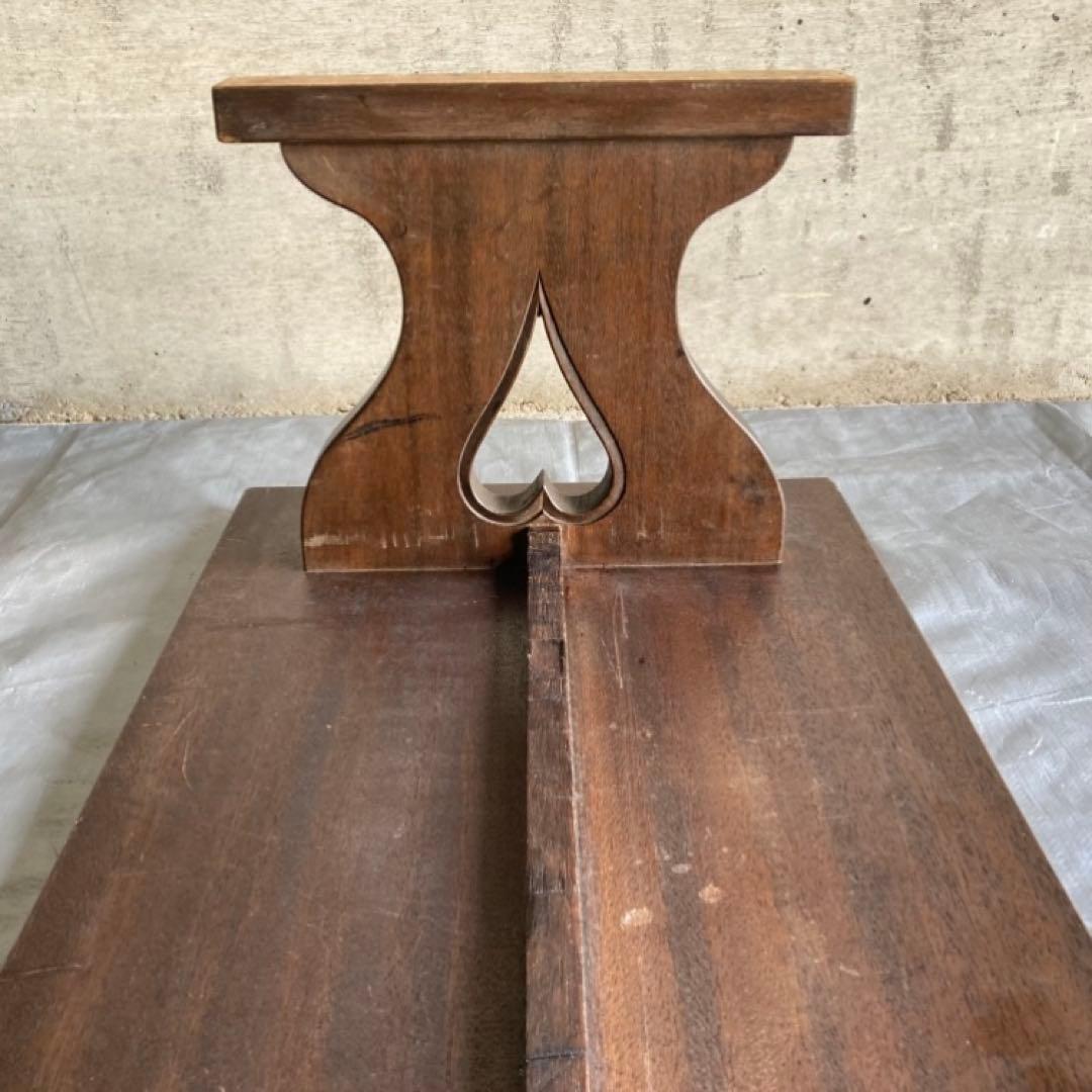 古い味のある文机 座卓 置物台 飾り棚 大型 透かし ハート型 木製