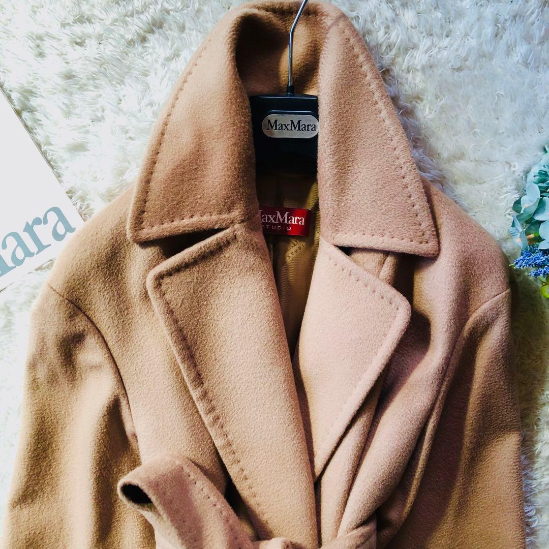 現行25年✨極美品 マックスマーラ ベルテッドコート 女優襟 キャメル