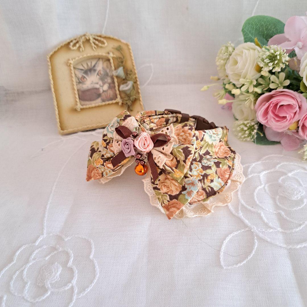 和風つまみ細工付き(ピンク①)わんちゃん猫ちゃん用襟つき首輪