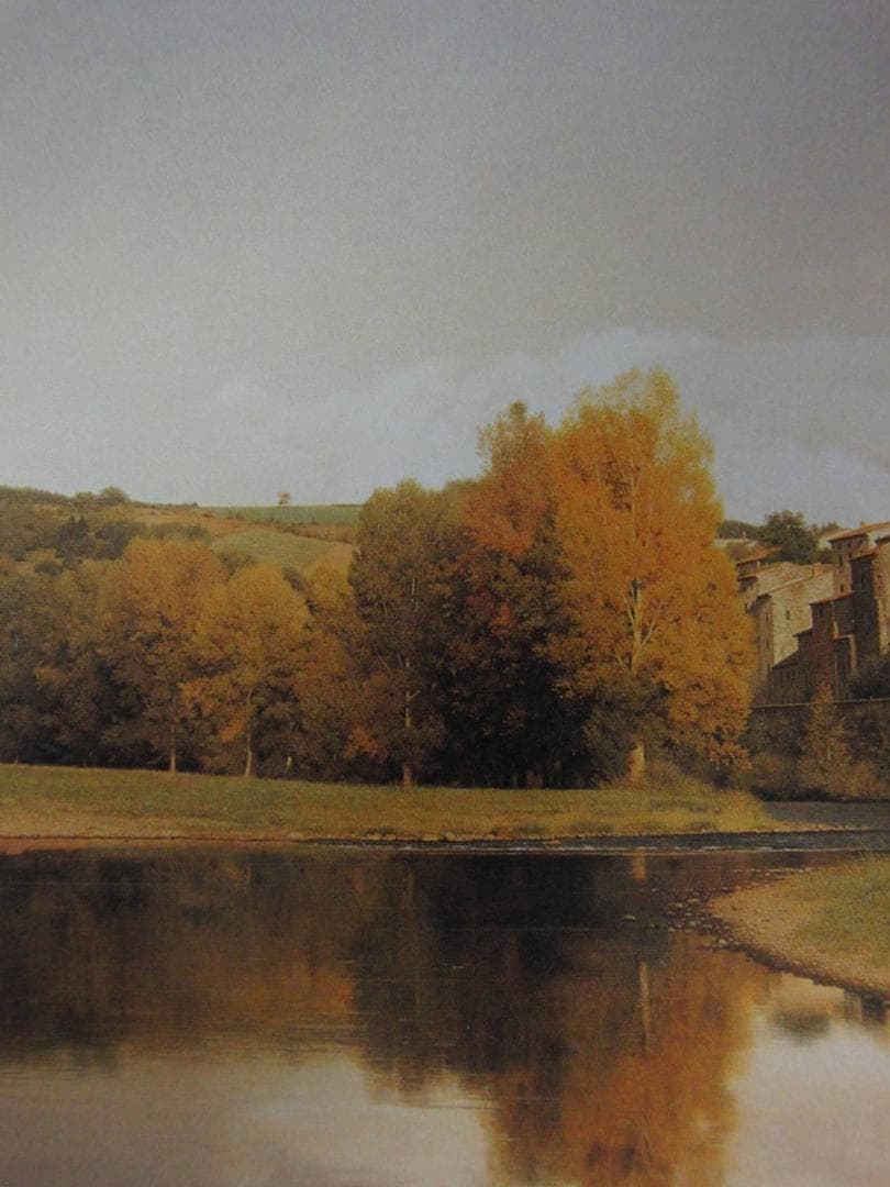 森本草介、【川辺の風景】、希少な額装用画集より、新品額装付