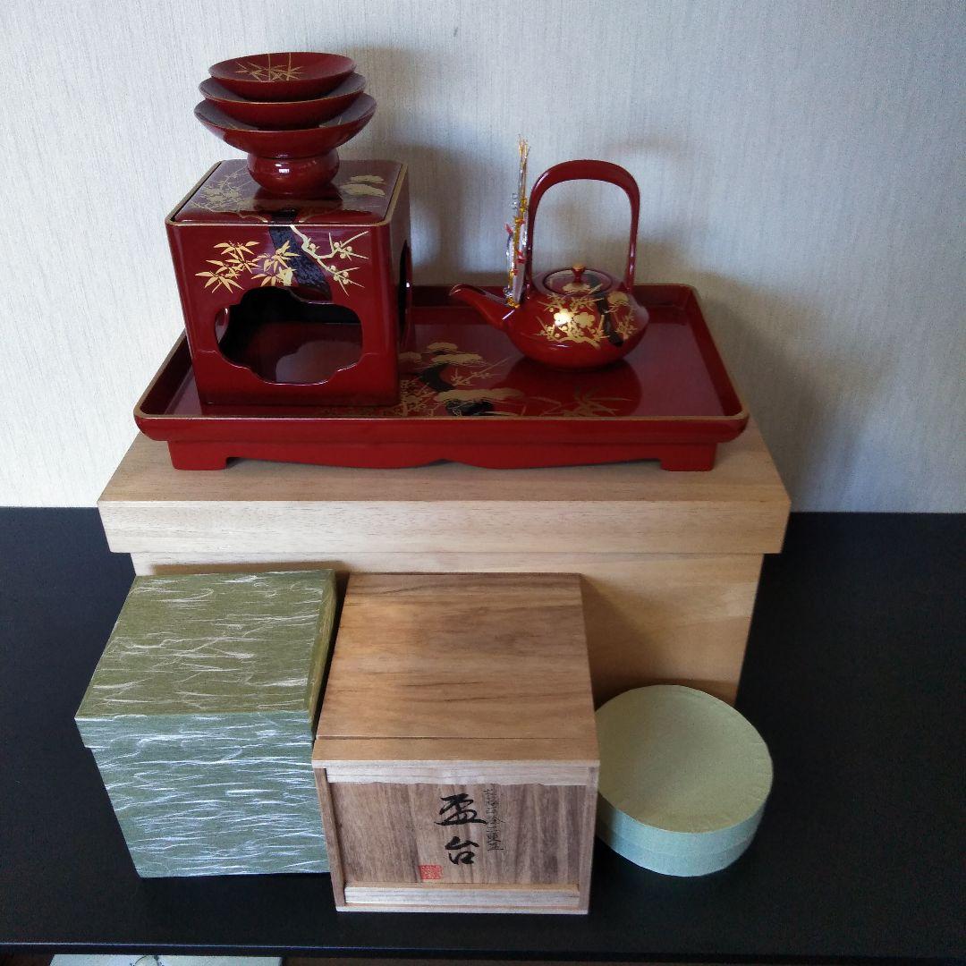 美術工芸蒔絵お屠蘇器 朱塗松竹梅蒔絵祝盃揃 事始祝酒器揃