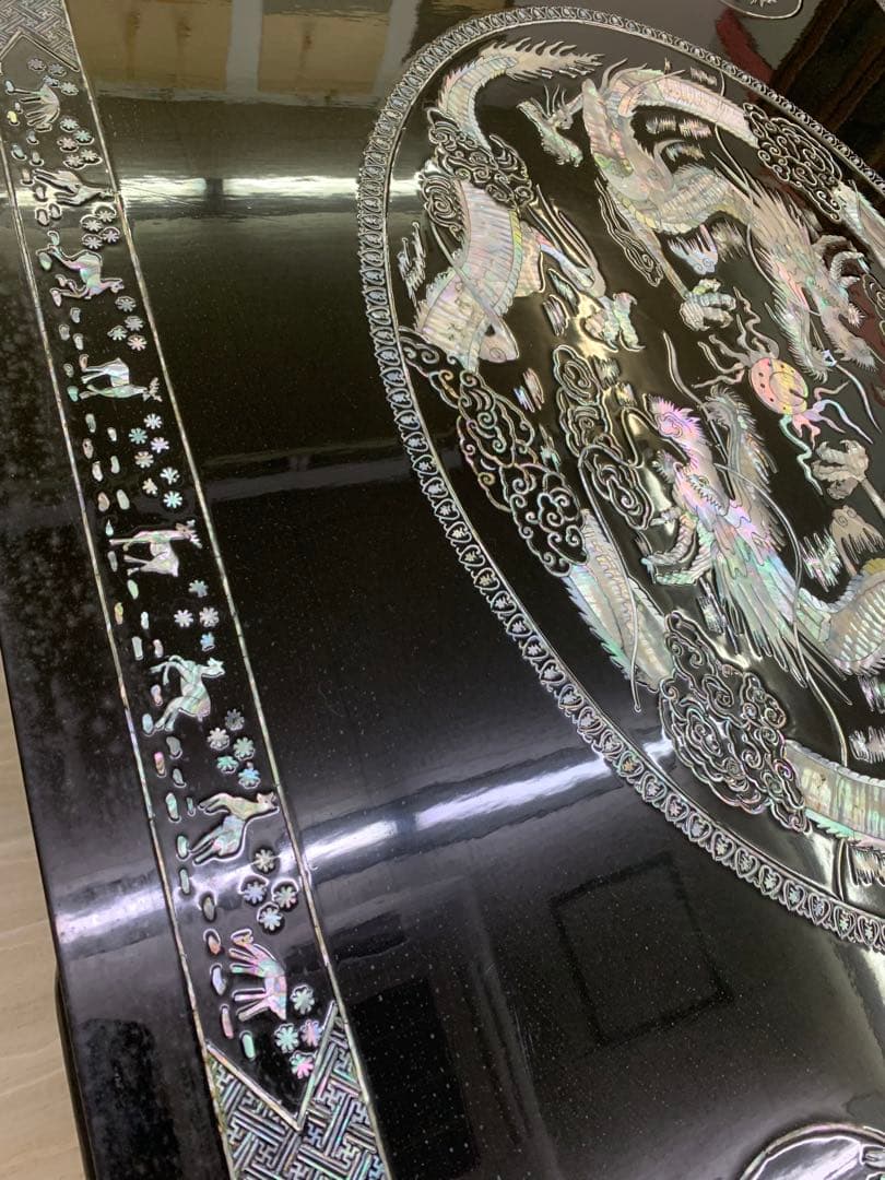 螺鈿細工 韓国伝統工芸 大型座卓 ドラゴン彫刻 年代物 骨董品