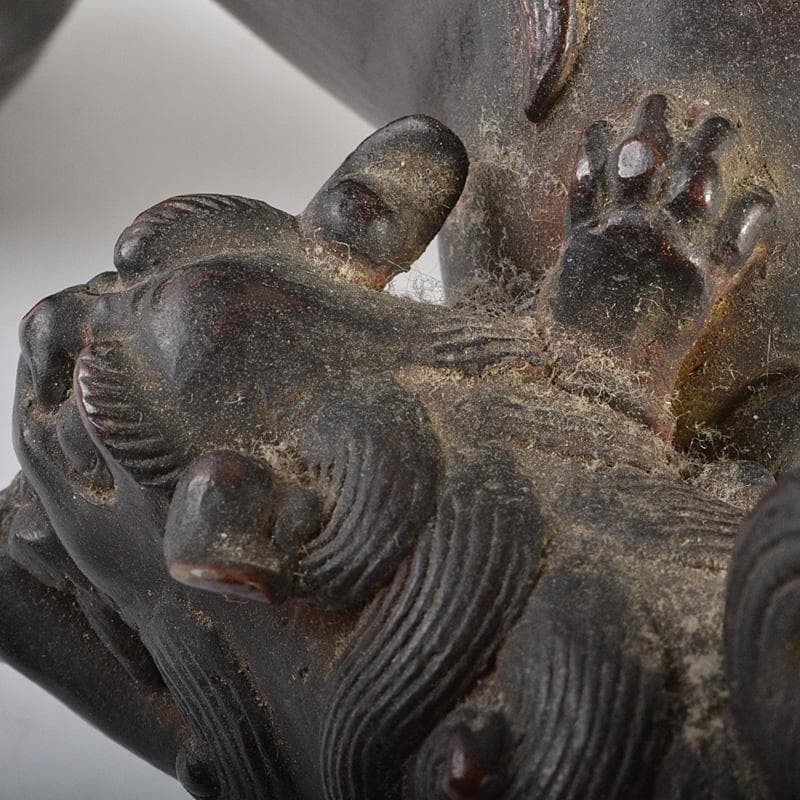 中国古銅宣徳銅玉乗り獅子親子鈴置物MR7409