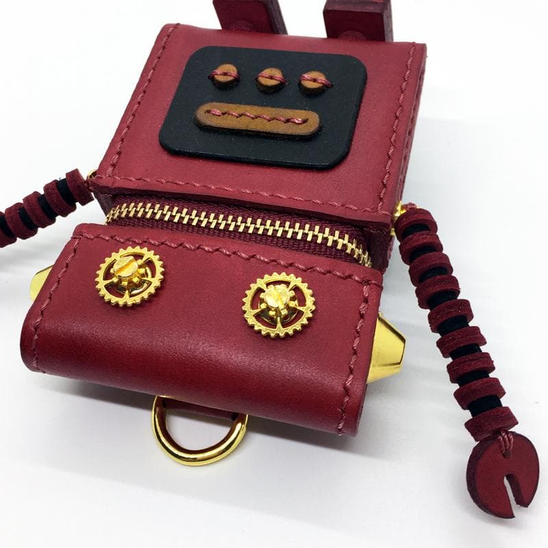 【本革】ケース 小銭入れ ロボット 赤色 レザー カードケース