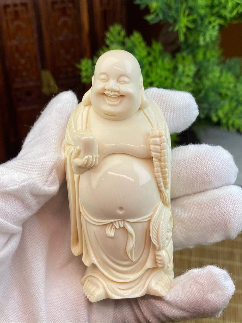 マンモス牙彫り最高級品高砂置物玉章作芯彫り共箱1408g