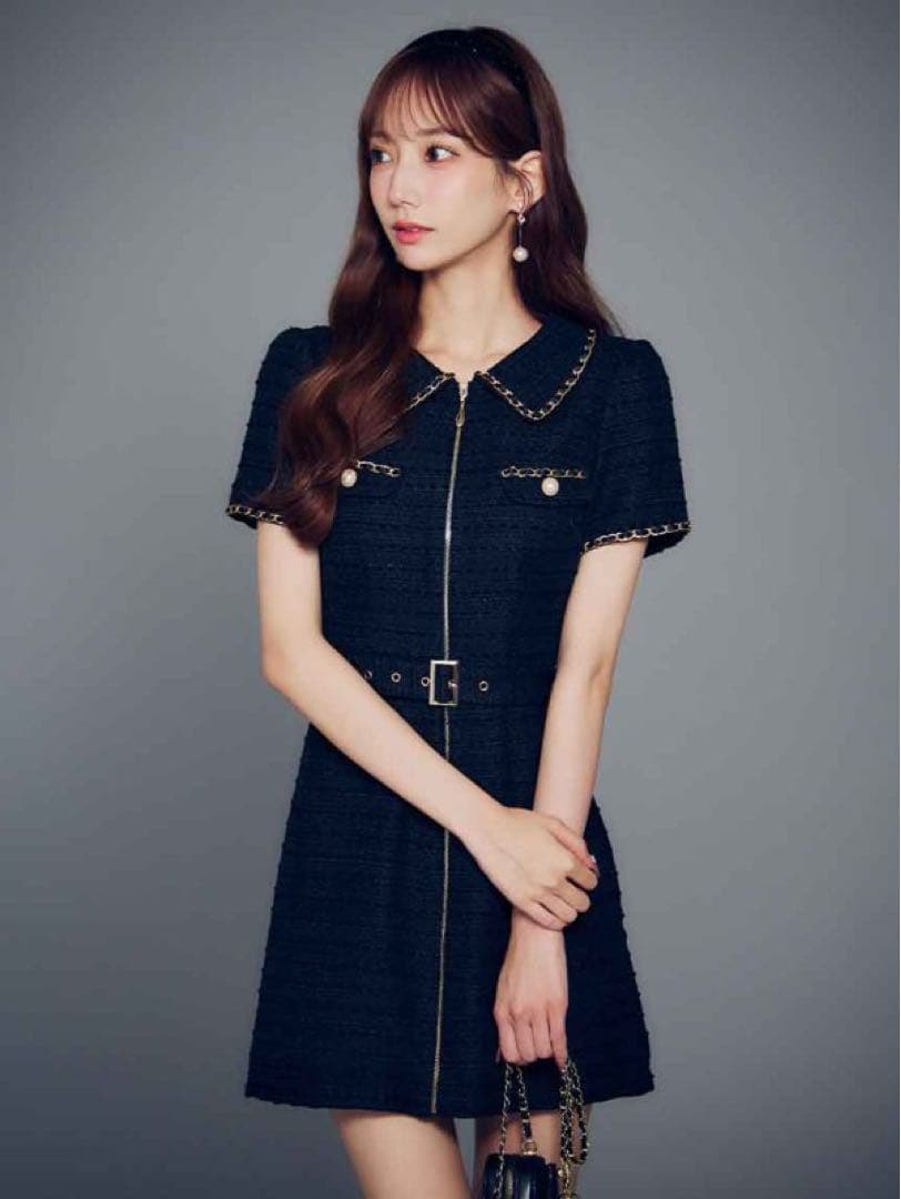 ✴︎JEWELS✴︎ 新品未使用　フロントジップツイードワンピース/キャバドレス