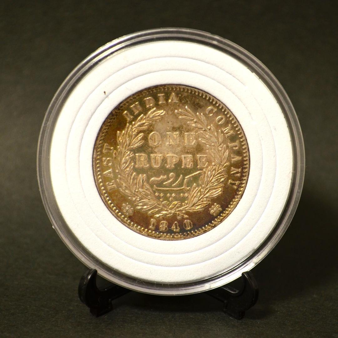 ヴィクトリア 1ルピー銀貨 1840年 世界に1点だけ！魅惑のレインボー
