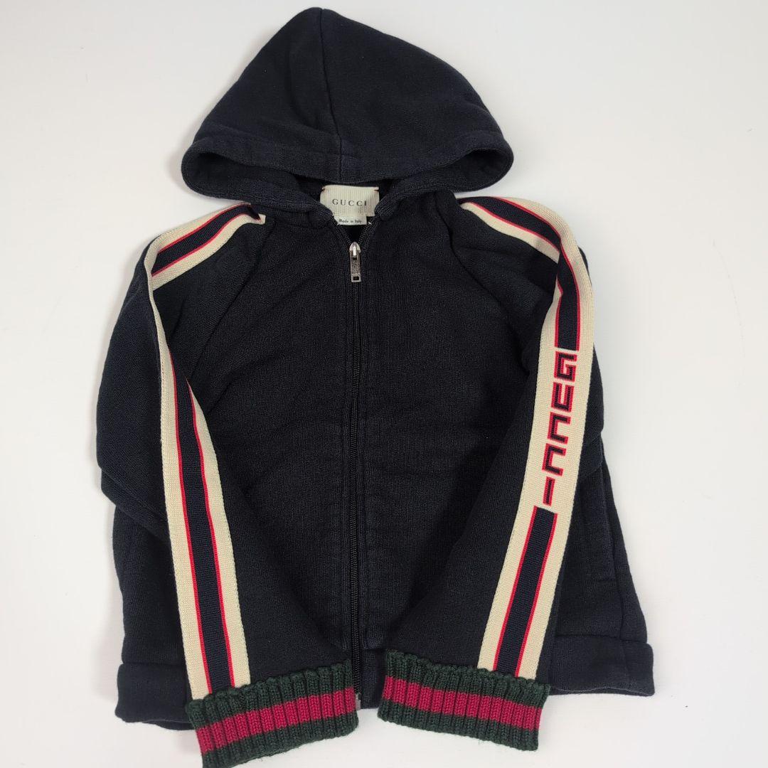 GUCCI グッチ ネイビー 肩ロゴ入りフード付きパーカー