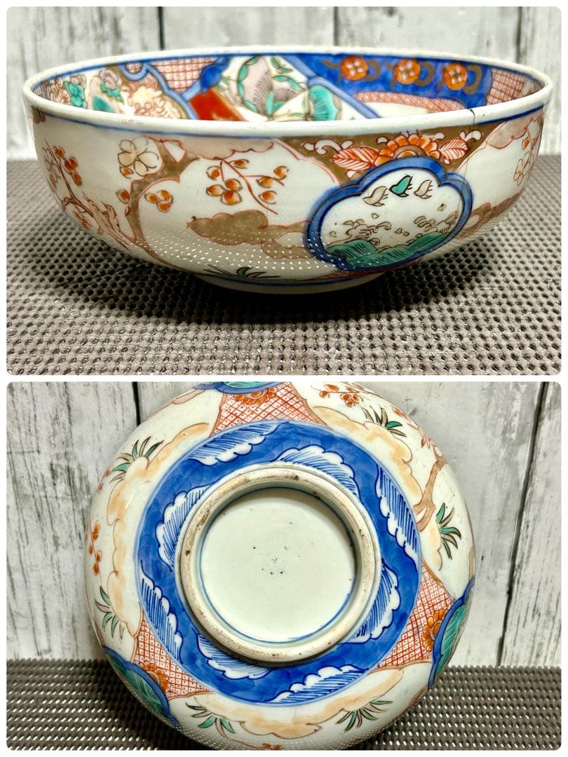 古伊万里　上手物　三重鉢　花鳥図　龍　縁起物　金彩色絵　江戸〜明治期時代物/骨董