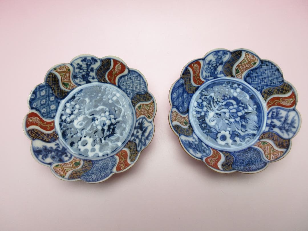 松竹梅 花鳥紋 祥瑞手風 小皿12枚 レトロ アンティーク MOR70627