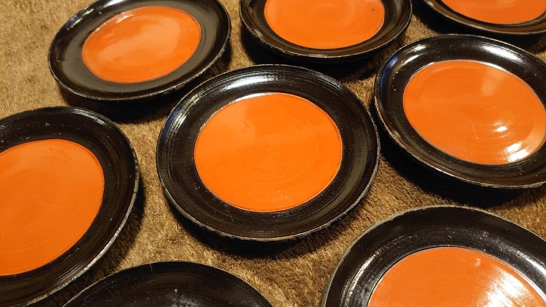 輪島塗　漆器　朱塗　栗色　豆皿　菓子皿　台皿　蔵出し　１０客