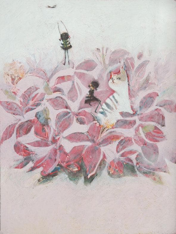 油絵 菅家令子 絵 絵画インテリア 額付(黒) uF6-070519子猫と女の子