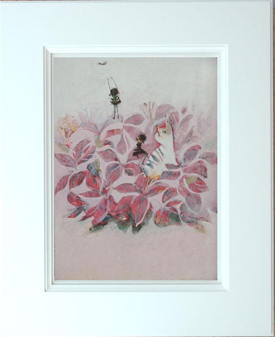 油絵 菅家令子 絵 絵画インテリア 額付(黒) uF6-070519子猫と女の子