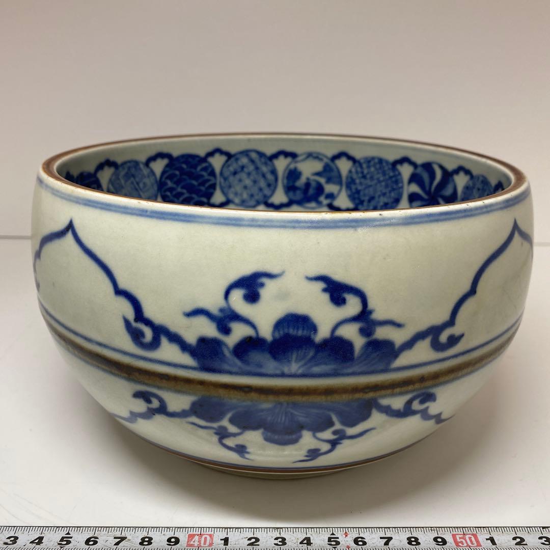 時代 五良大甫呉祥瑞染付水指 木箱付 東Y7-