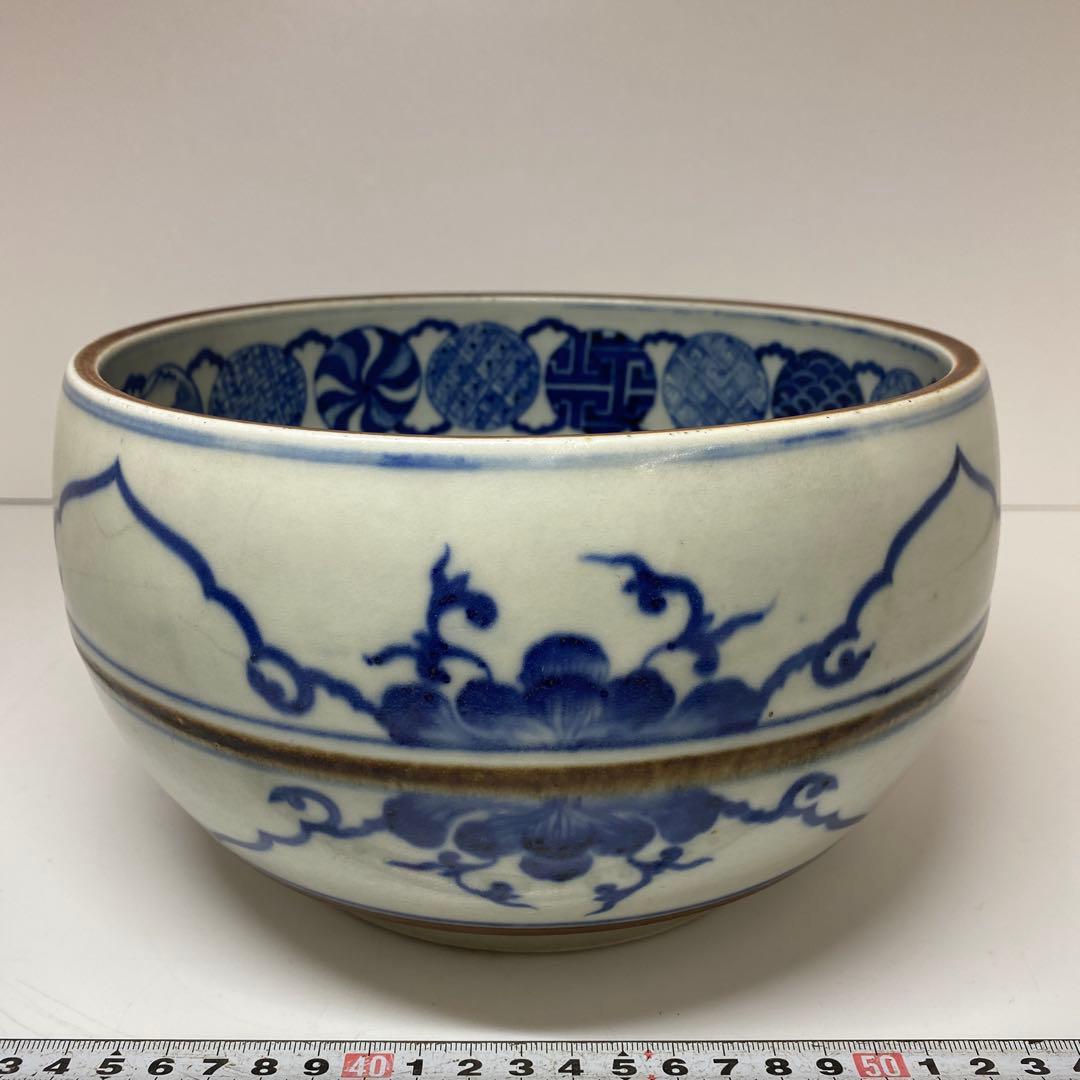 時代 五良大甫呉祥瑞染付水指 木箱付 東Y7-