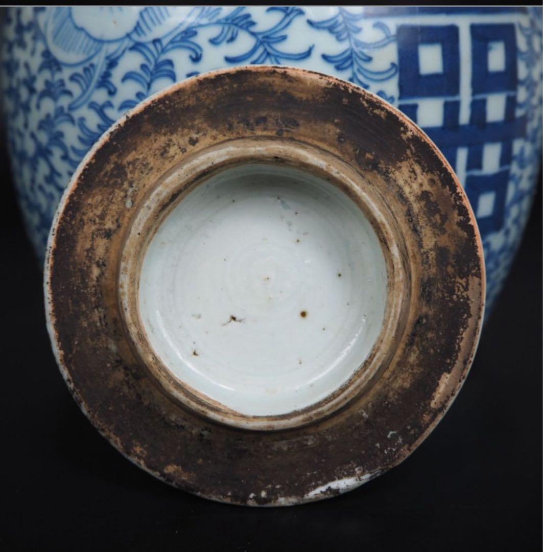 送料無料　70年代36元購入　清時代嘉慶道光青花罐 火漆印有　本物保証