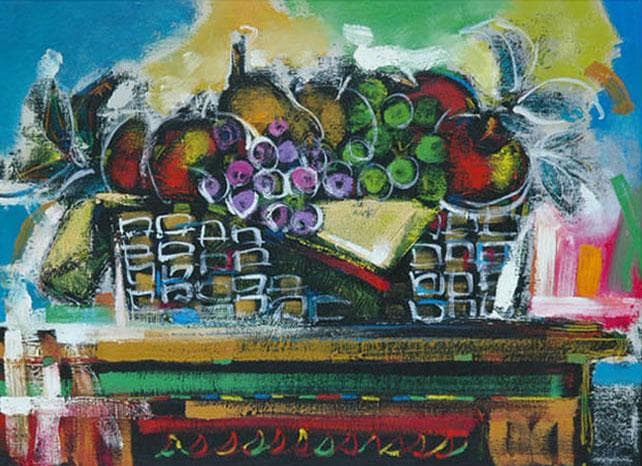 油絵 菅家令子 絵 絵画 インテリア 額付(白) uF6-120109 静物果物