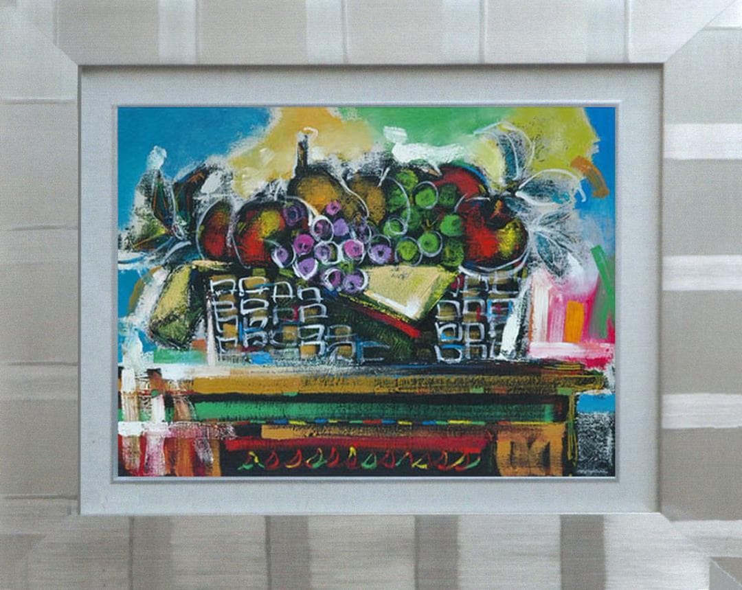 油絵 菅家令子 絵 絵画 インテリア 額付(白) uF6-120109 静物果物