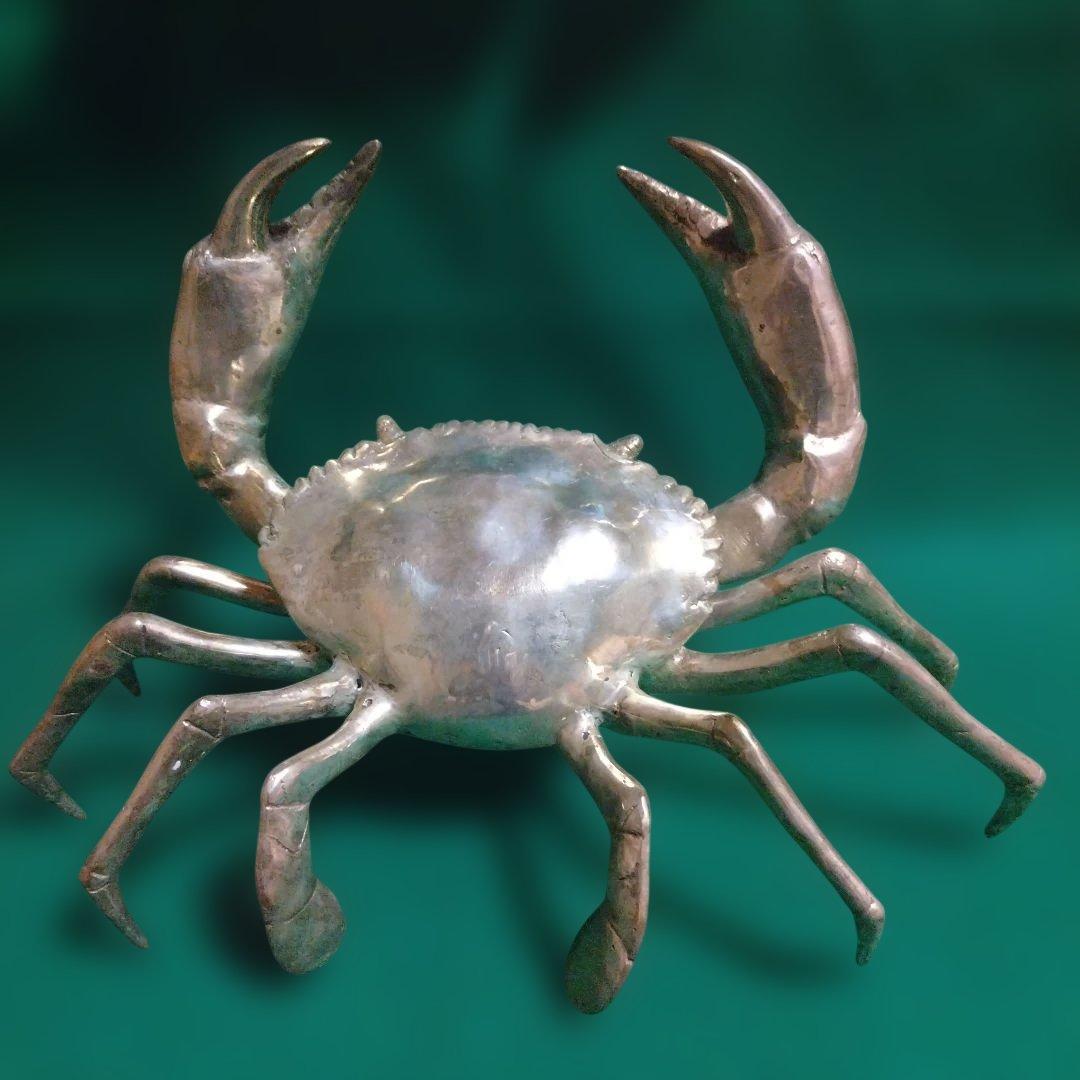金属製カニの装飾品 大型 シルバー 銅製　迫力あります。
