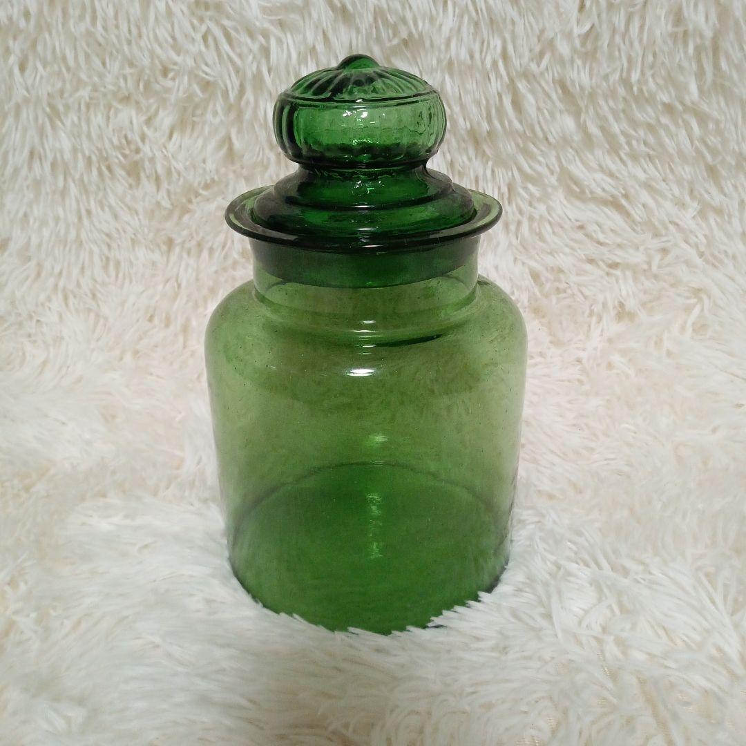 昭和レトロ ガラス瓶 ガラスポット 保存瓶 グリーン