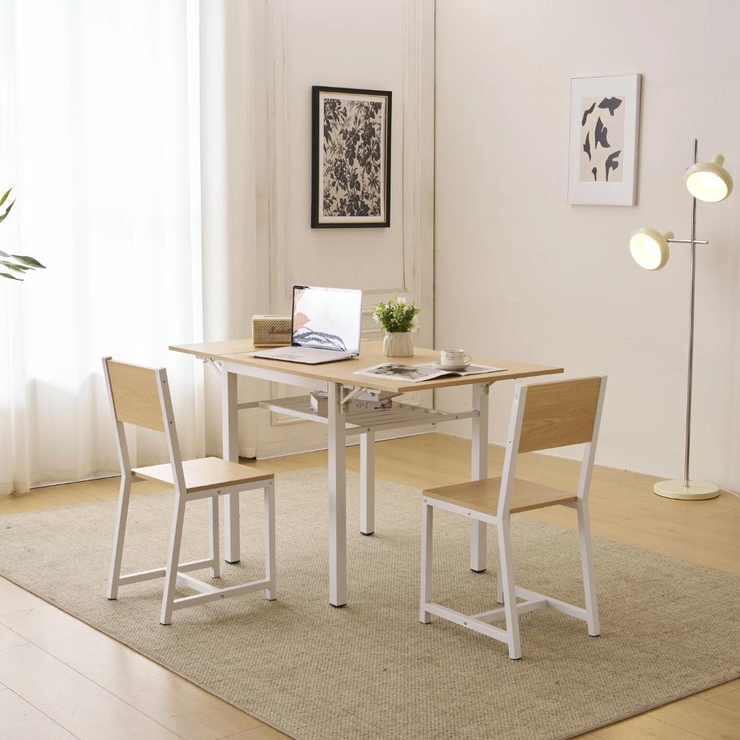 超人気！【ナチュラル】ダイニングセット 3点 2人掛け 伸縮ウッド