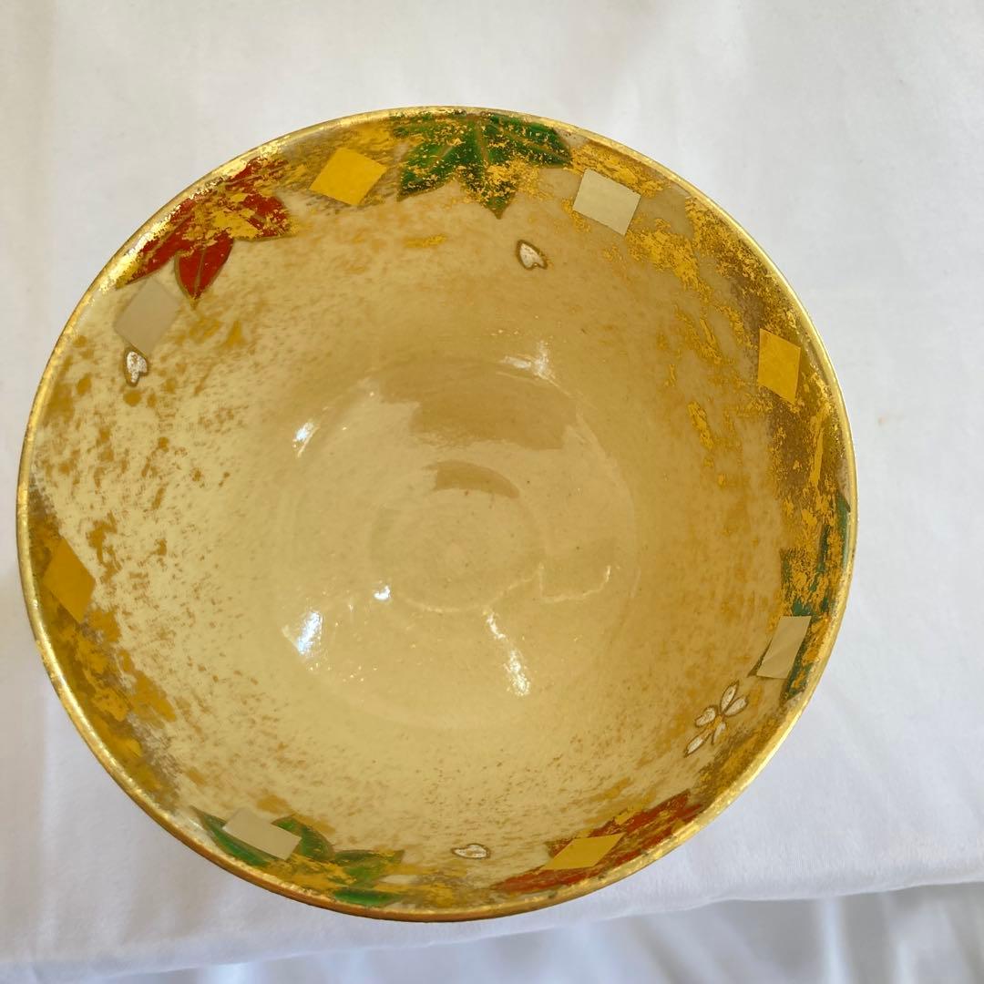 平井覚山 金箔立田川 茶碗