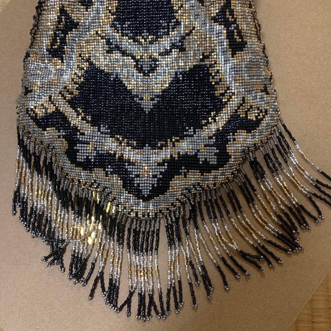 デリカビーズ　フリンジ　バッグ　ハンドメイド　シルバー