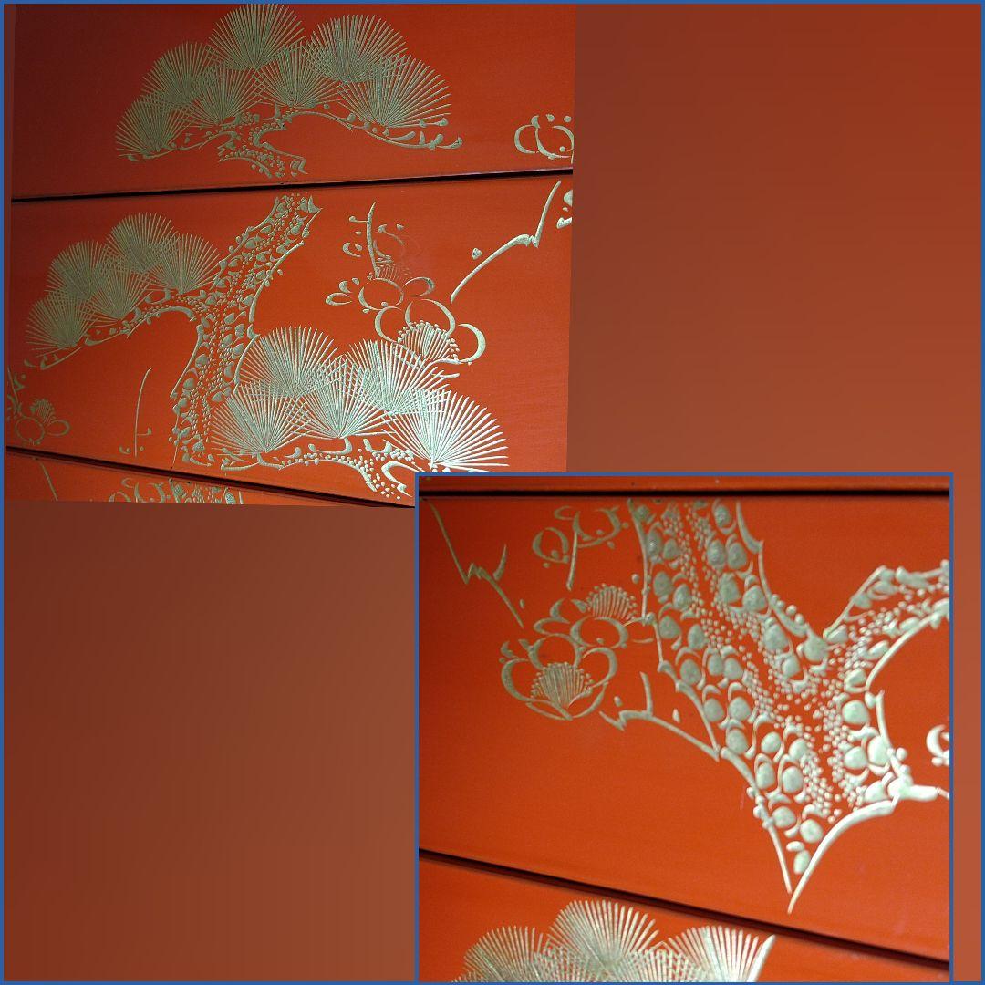 AA236 輪島塗 沈金 蒔絵 五段重ニ枚蓋朱塗り松竹梅木箱入 - メルカリ