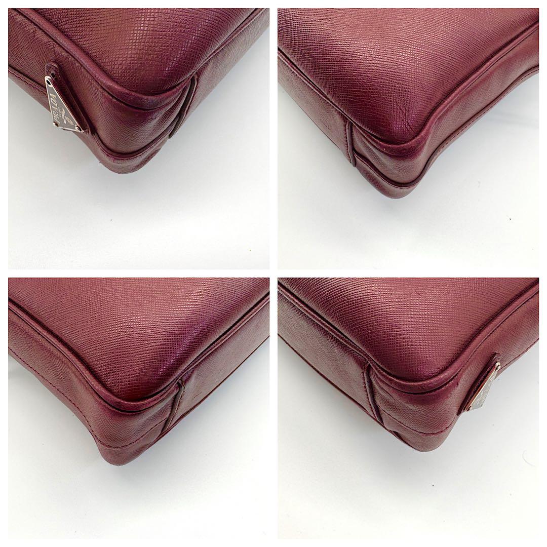 PRADA　ビジネスバック　2way　サフィアーノレザー　三角ロゴ　ボルドー