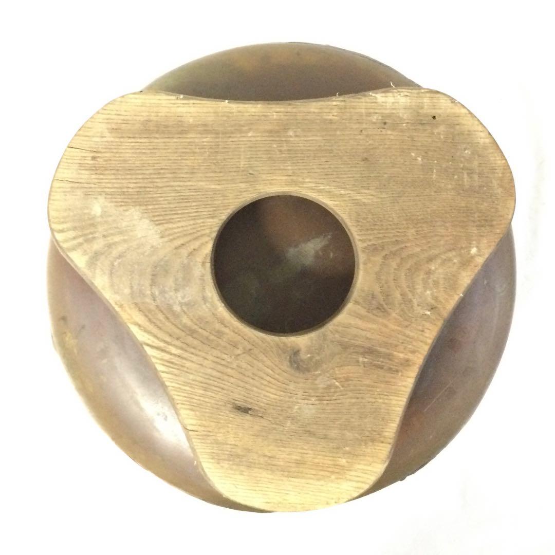 時代物 古銅製 瓶掛火鉢 大香炉三足 古木台座 大型 B634