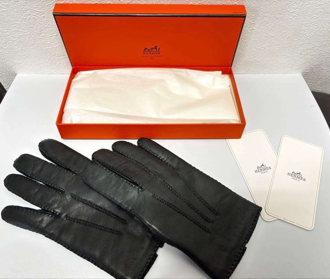 美品】エルメス クルードセル手袋ブラック ラムレザーカシミア ¥177,100