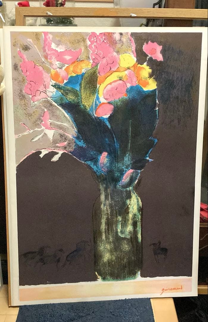 ★送料込★ 【リトグラフ／花 絵画】 ✰︎ 大型 ✰︎ フランス製 ポール・ギラマン ☆送料込☆ ポール・ギラマン【花 リトグラフ大型絵画】✰︎ 額装