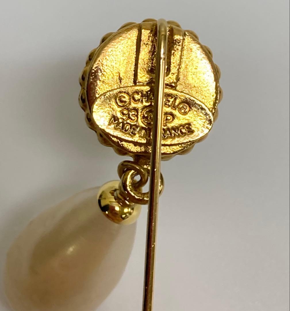 シャネル/CHANEL クローバーモチーフ ピンブローチ フェイクパール