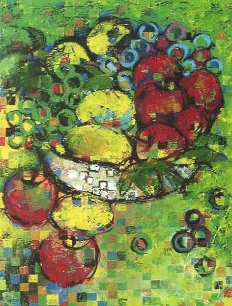 油絵 菅家令子 絵 絵画インテリア 額付(黒) uF6-060103 静物 果物