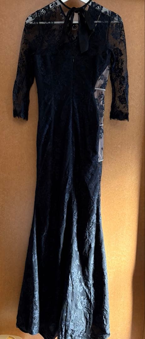 ROBE de FLEURS Glossy ブラックレースドレス ロング　L