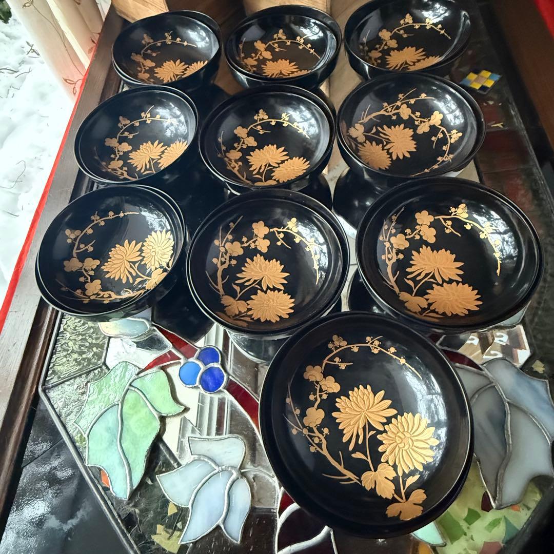 2199様感謝‼️かろやかJAPAN時代蒔絵 豪華四君子富士山形吸物椀5客