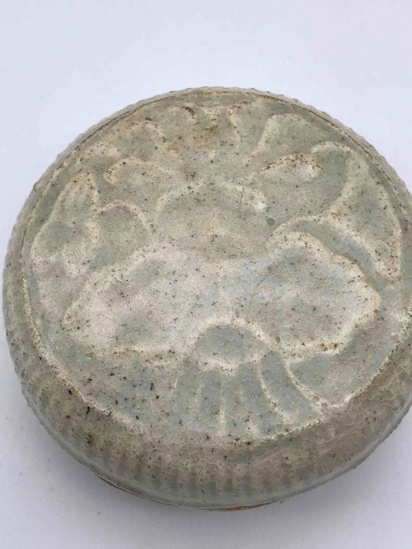 北宋時代 青白磁貼花牡丹文合子 香盒 香合 茶道具 香道具 F 56