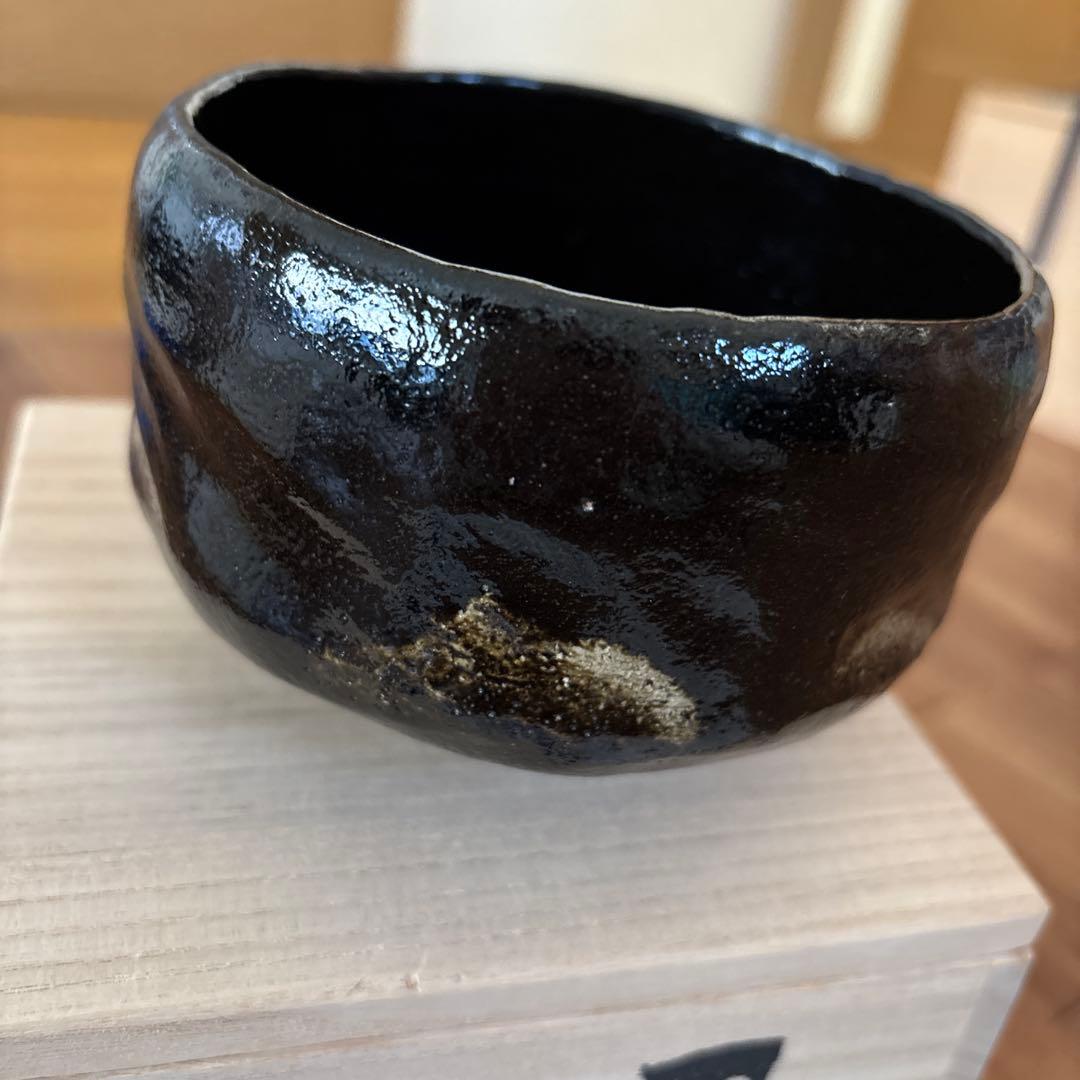 高級品楽焼窯元三代松楽茶器茶道具 黒色陶器 木箱付き 検)煎茶