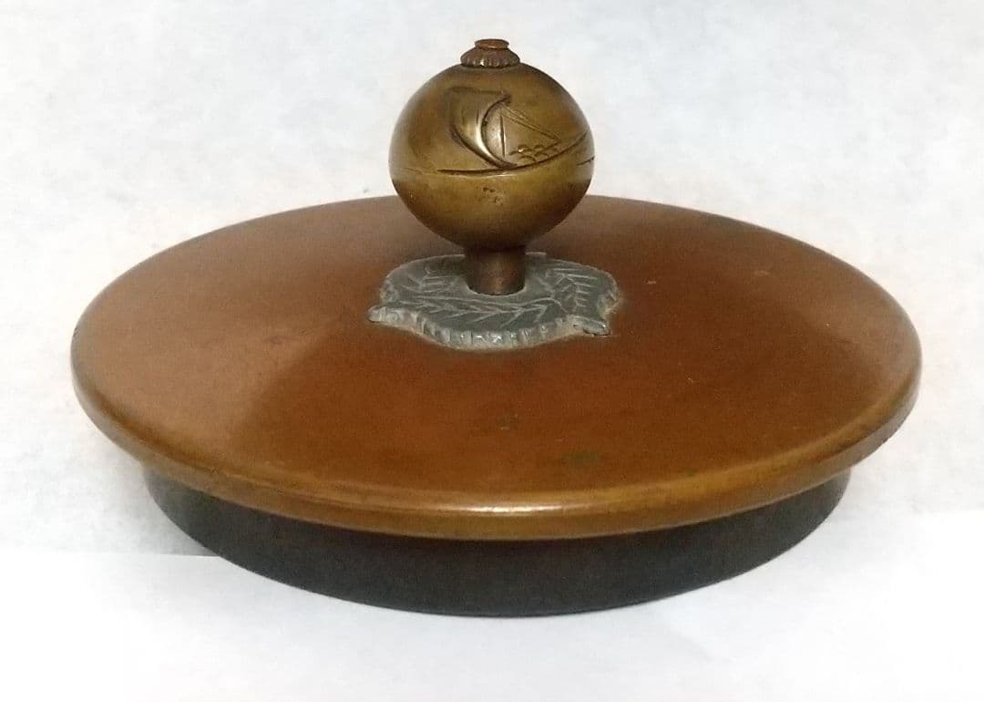 梅泉造 亀文堂 銅瓶 山水楼 帆船紋盖 象嵌叶提梁 - メルカリ