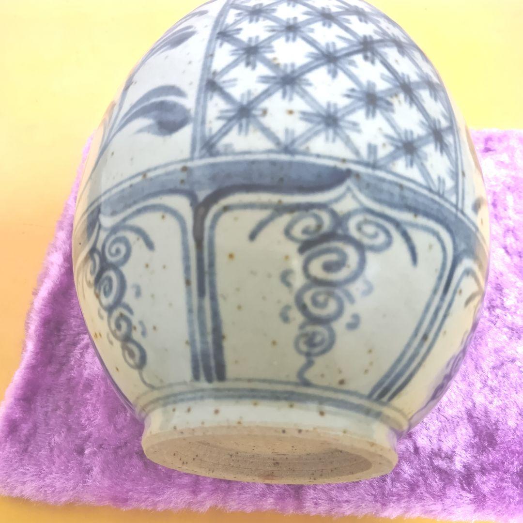 骨董品　萬古焼　華器　岸園山　花瓶　花器　花生　花入　呉須模様