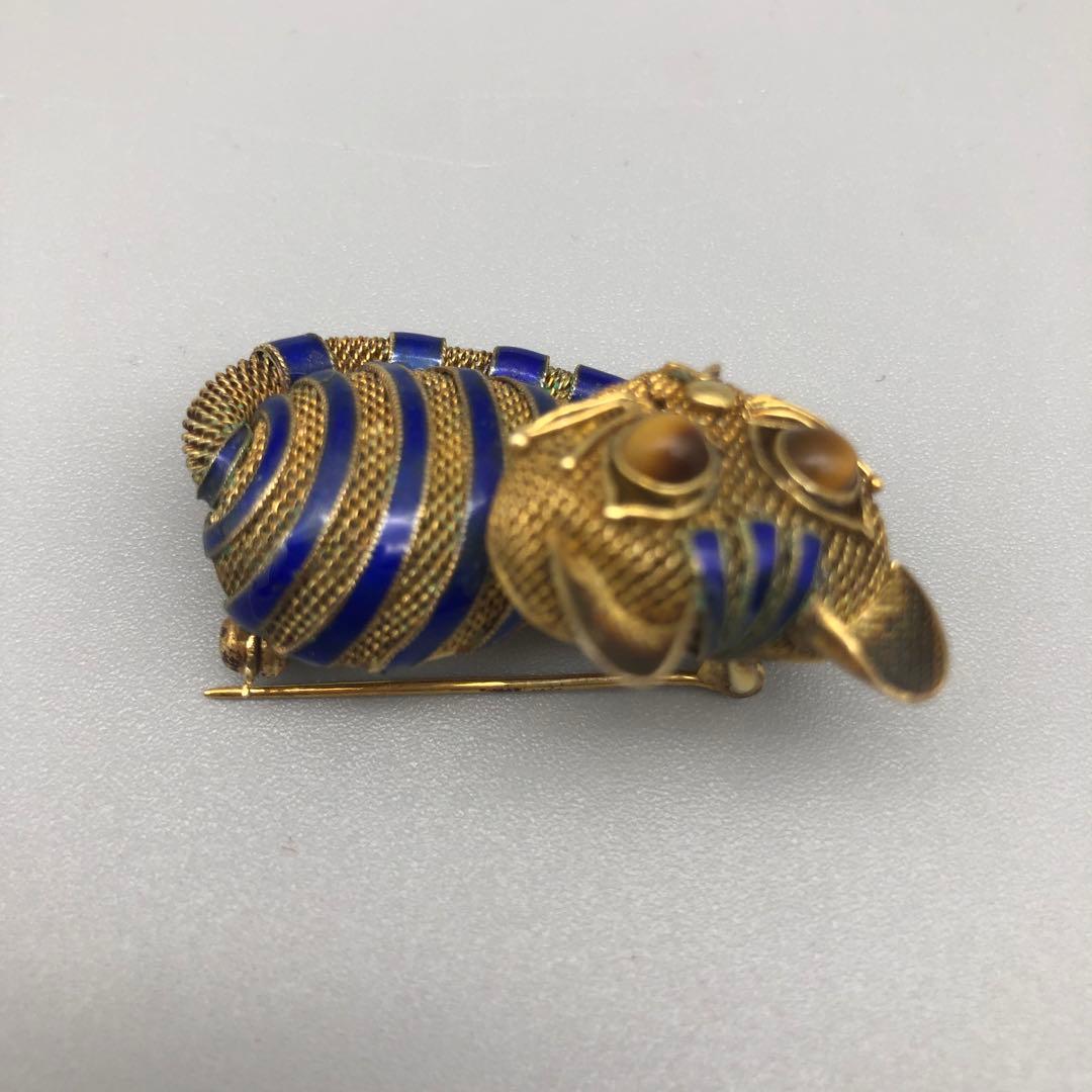 中国骨董品ゴールドメッキブルーエナメルメッシュタイガーアイキャット