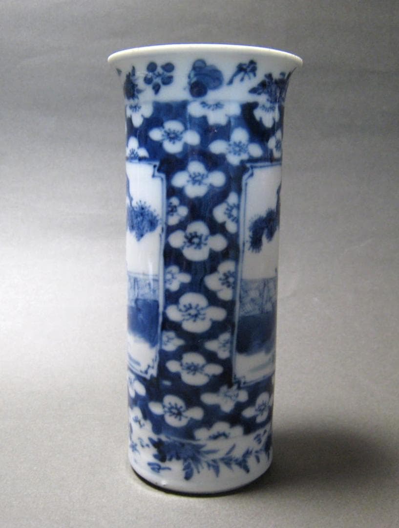 中国古玩 康熙年製 人物 風景 青花 染付 花入 中国美術 清代