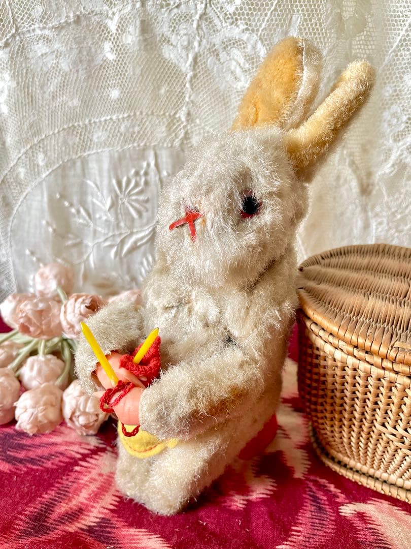 編み物うさぎ ゼンマイおもちゃ 旧西ドイツワグナー社製ドイツ