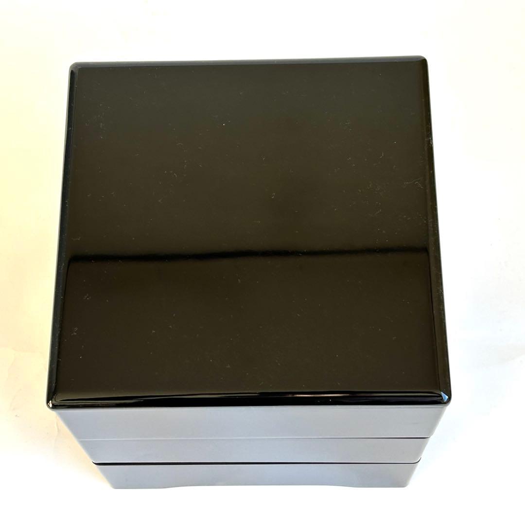 【美品】木製 漆器 三段重 黒塗 重箱 お重 黒 内朱 会津塗り