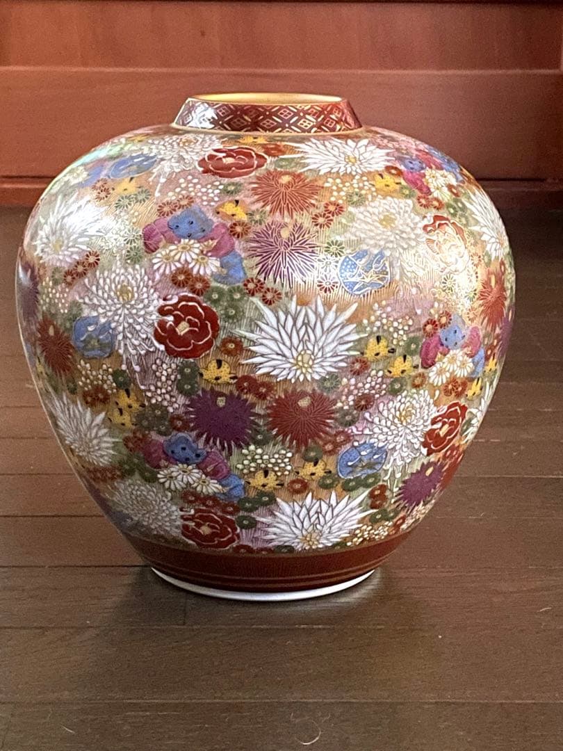 九谷焼 九谷章山 百花繚乱 花瓶 壺